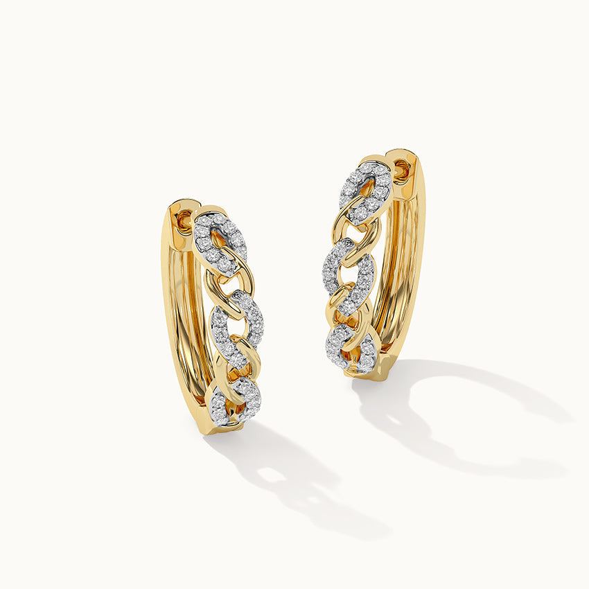 Chain Link Diamond Hoops, 14K Solid Gold, 1/3 ct Lab Grown Diamond-3