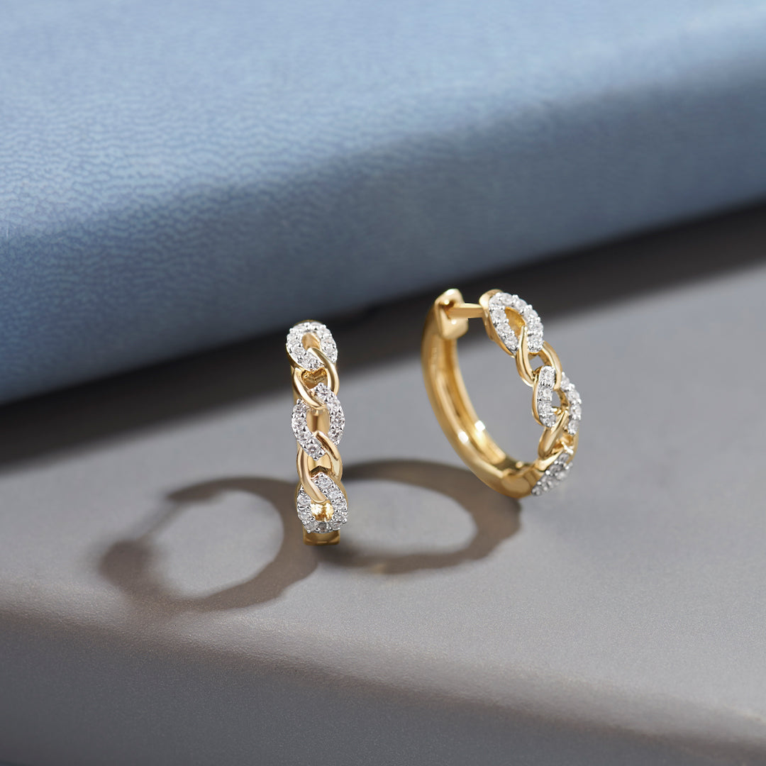 Chain Link Diamond Hoops, 14K Gold Vermeil, 1/3 ct Lab Grown Diamond-1