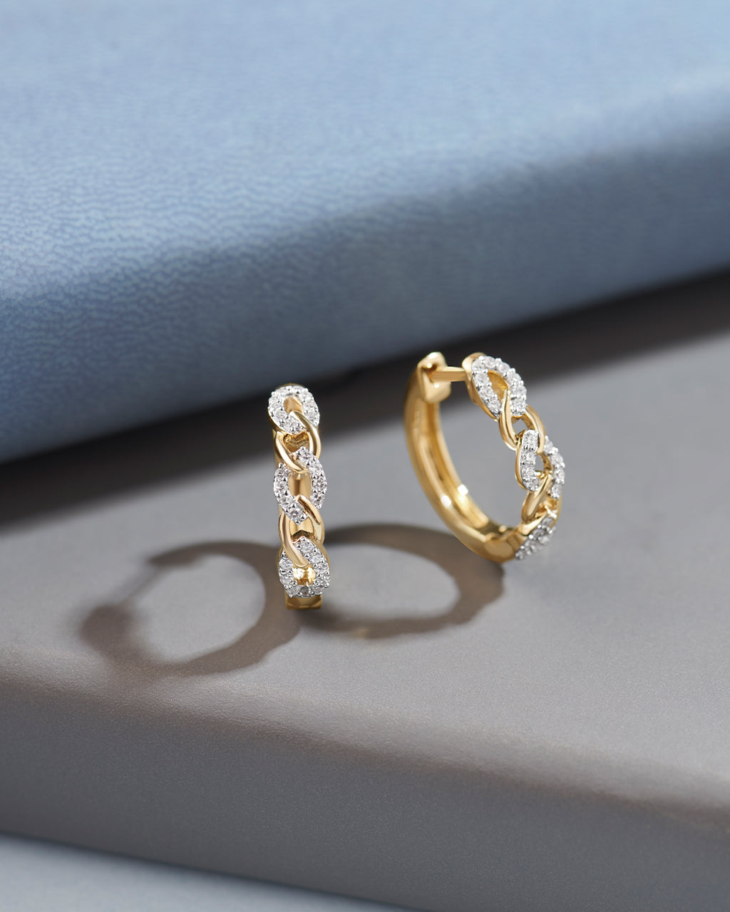 Chain Link Diamond Hoops, 14K Solid Gold, 1/3 ct Lab Grown Diamond-4
