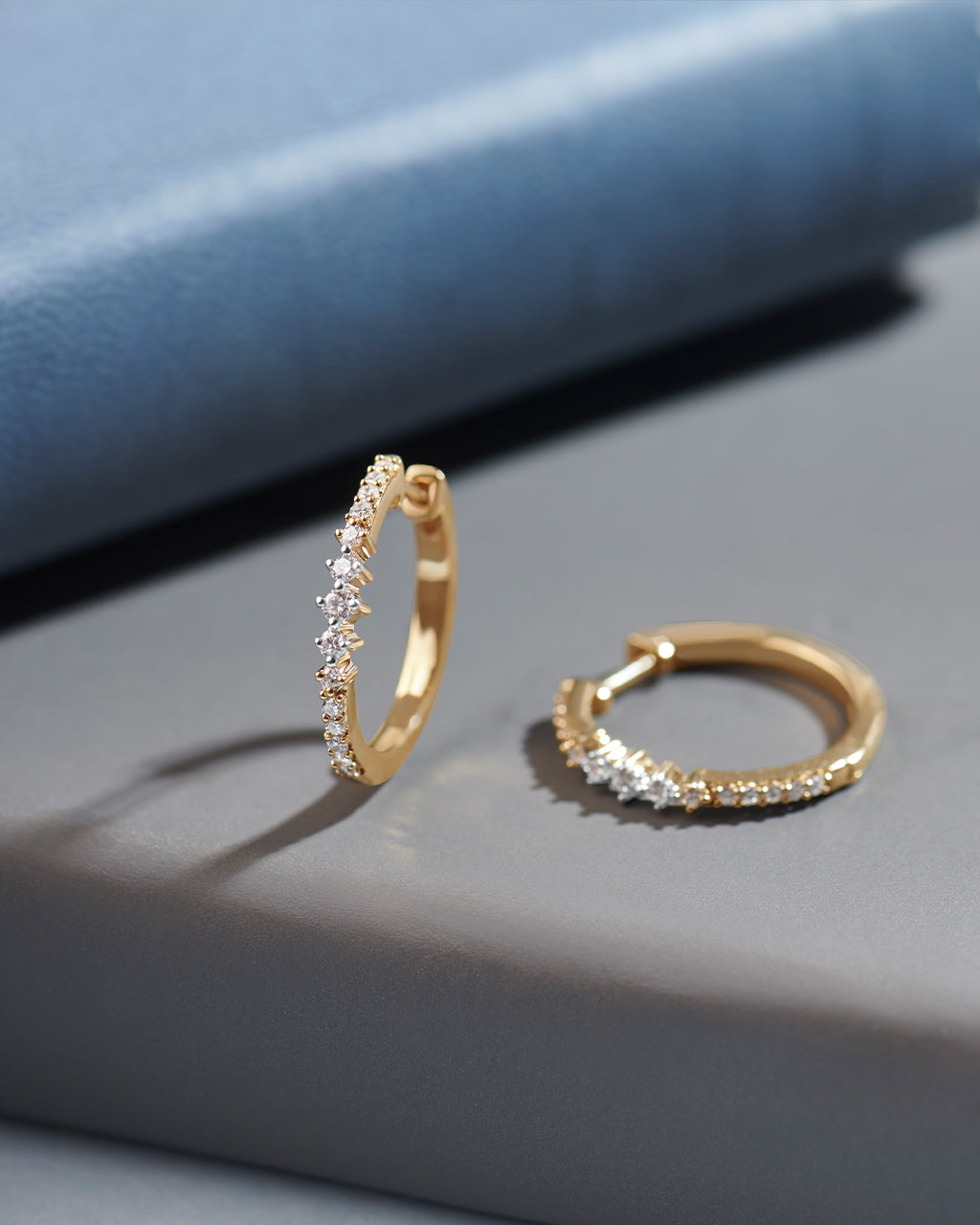 Slender Medium Diamond Hoops, 14K Solid Gold, 1/3 ct Lab Grown Diamond-6