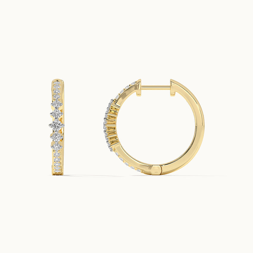 Slender Medium Diamond Hoops, 14K Solid Gold, 1/3 ct Lab Grown Diamond-7