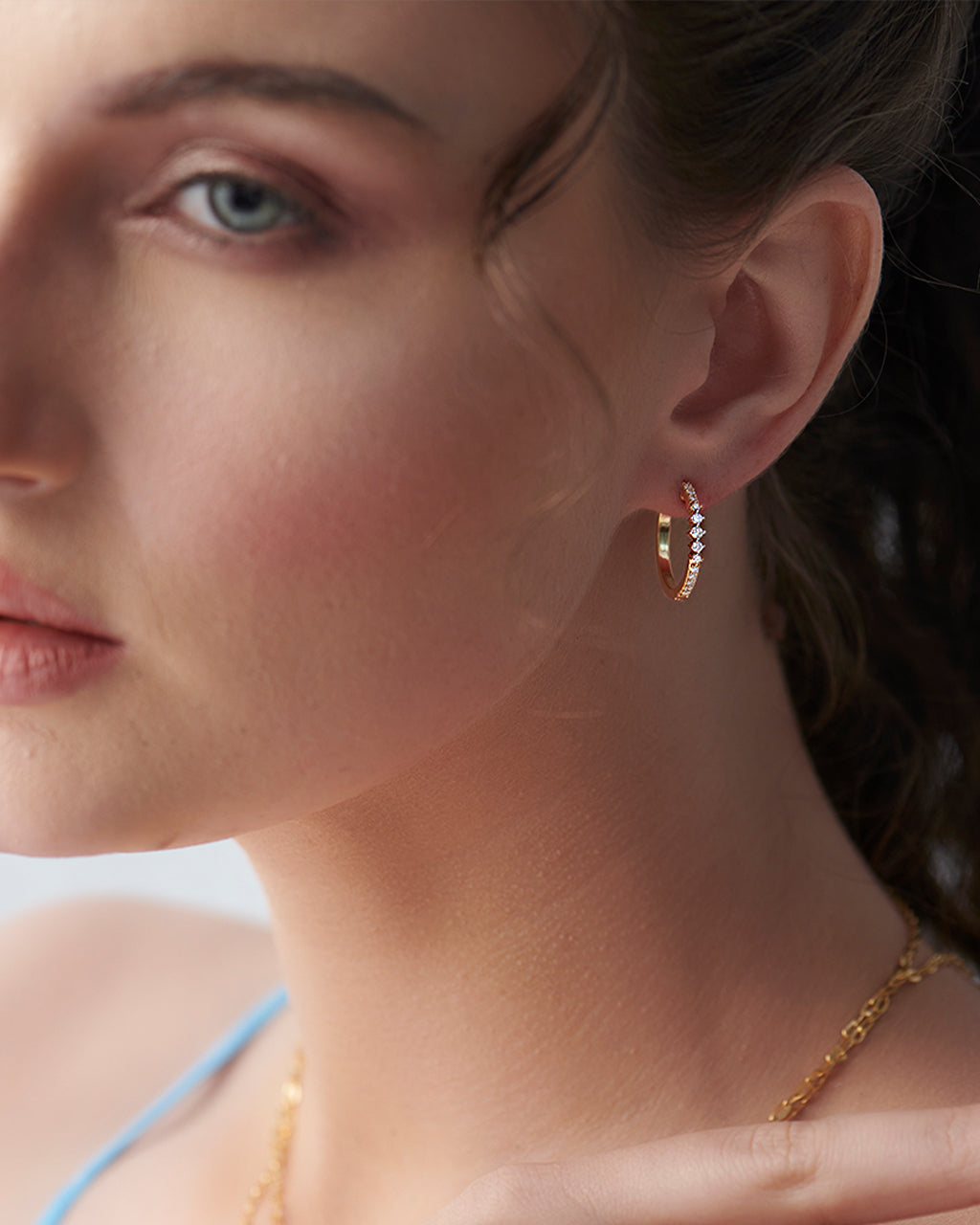 Slender Medium Diamond Hoops, 14K Gold Vermeil, 1/3 ct Lab Grown Diamond-2
