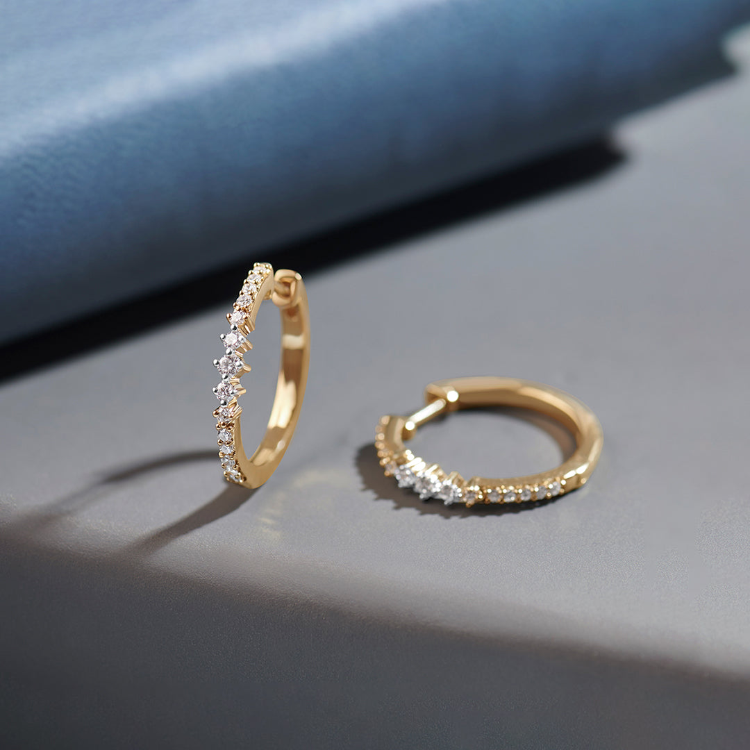 Slender Medium Diamond Hoops, 14K Solid Gold, 1/3 ct Lab Grown Diamond-1