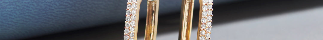 Rectangle Two Row Medium Hoops, 14K Solid Gold, 3/8 ct Lab Grown Diamond-1