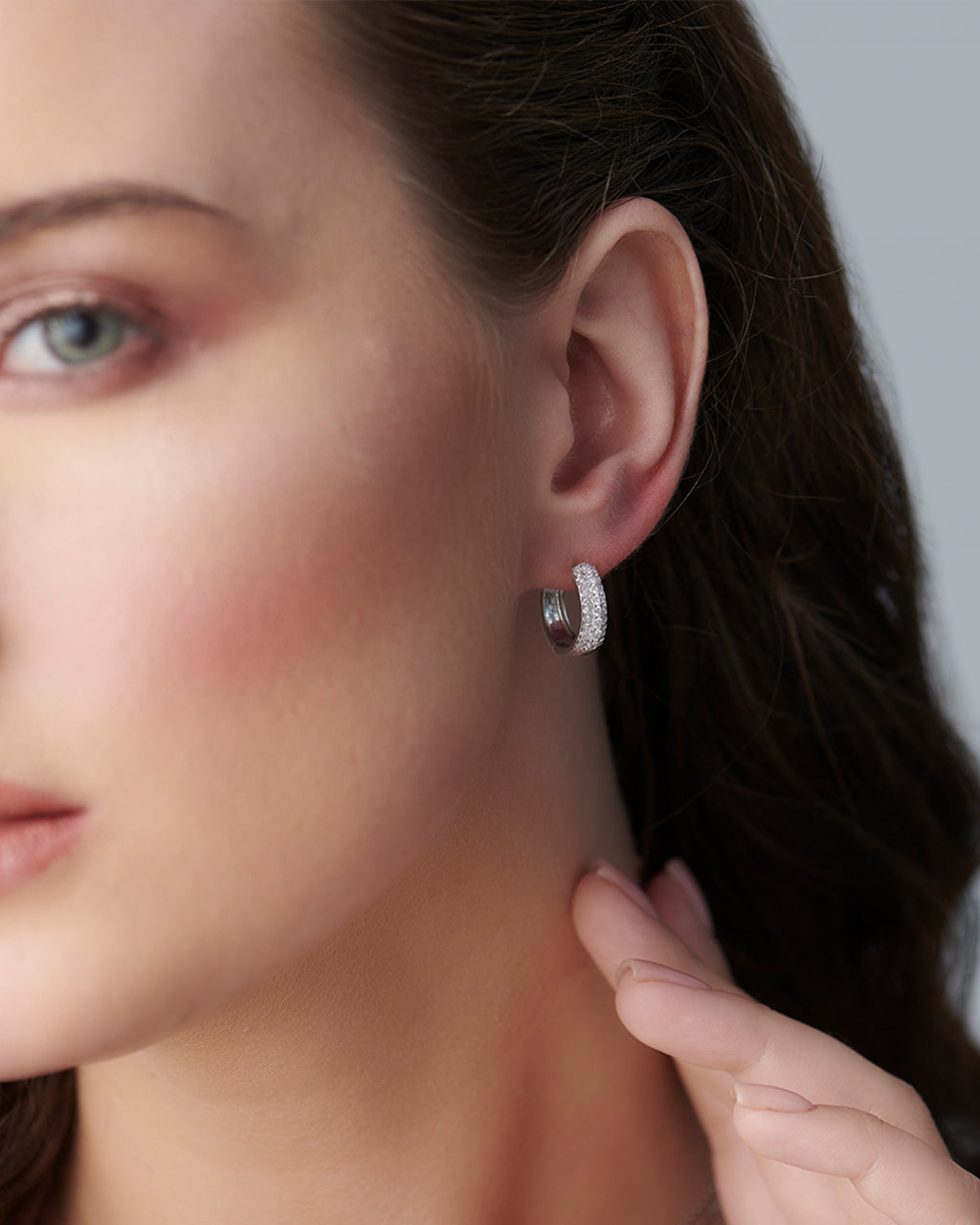 Three Row Tapered Hoops, Sterling Silver, 5/8 ct Lab Grown Diamond-2