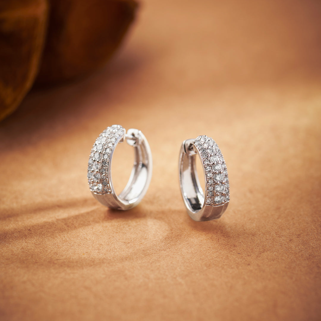 Three Row Tapered Hoops, Sterling Silver, 5/8 ct Lab Grown Diamond-1