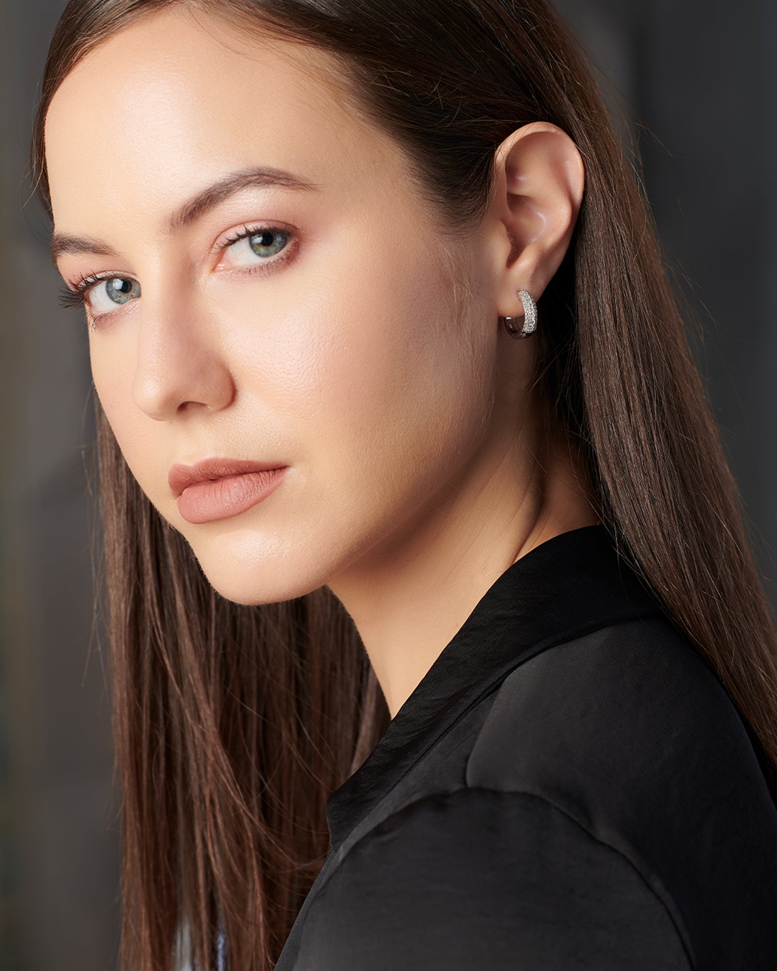 Three Row Tapered Hoops, Sterling Silver, 5/8 ct Lab Grown Diamond-5