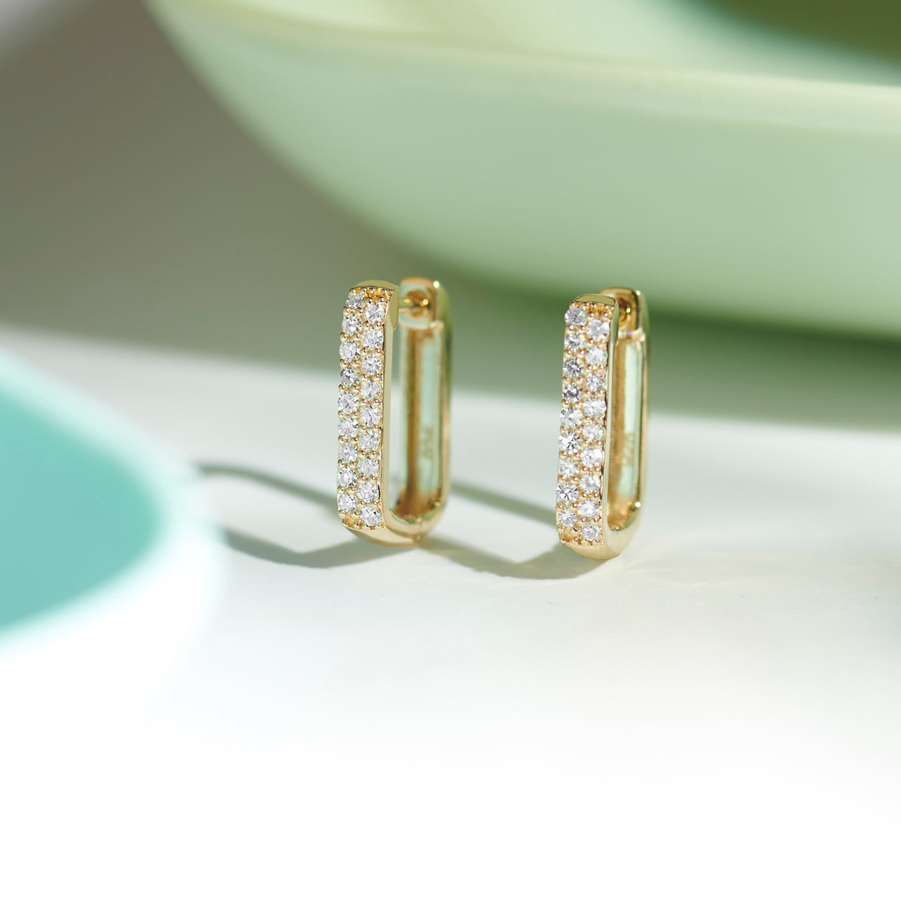 Rectangular Hoops Small Rectangular Diamond Hoops|14K Gold Vermeil Lab Grown Diamond ...