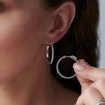 Large Pave Diamond Hoops, Sterling Silver, 3/8 ct Lab Grown Diamond-5