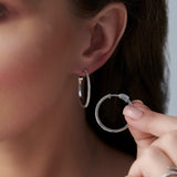Large Pave Diamond Hoops, Sterling Silver, 3/8 ct Lab Grown Diamond-5