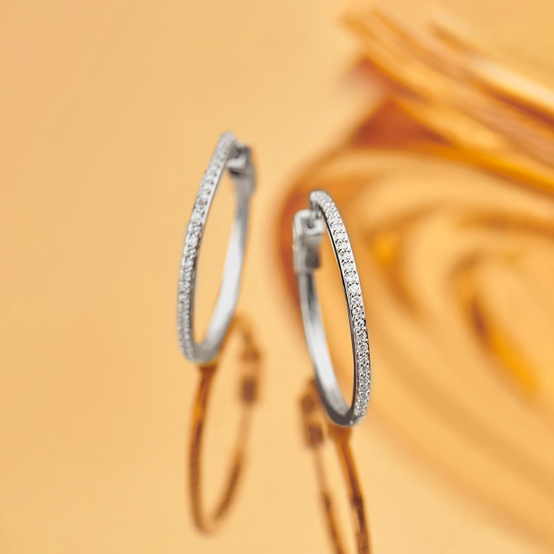 Large Pave Diamond Hoops, Sterling Silver, 3/8 ct Lab Grown Diamond-1