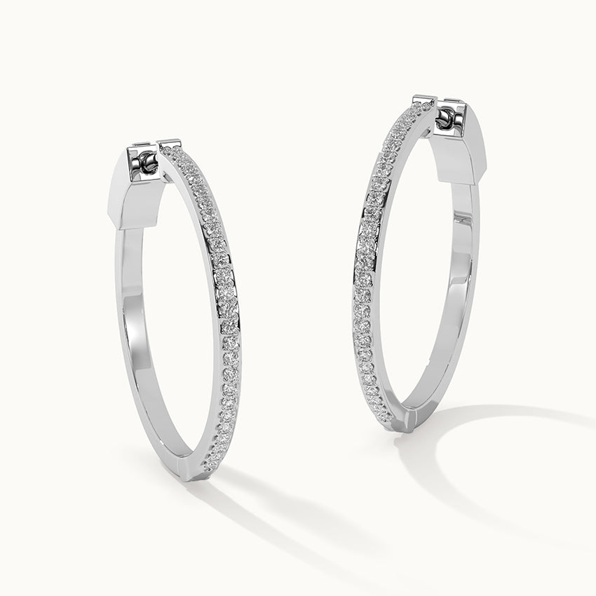 Large Pave Diamond Hoops, Sterling Silver, 3/8 ct Lab Grown Diamond-3