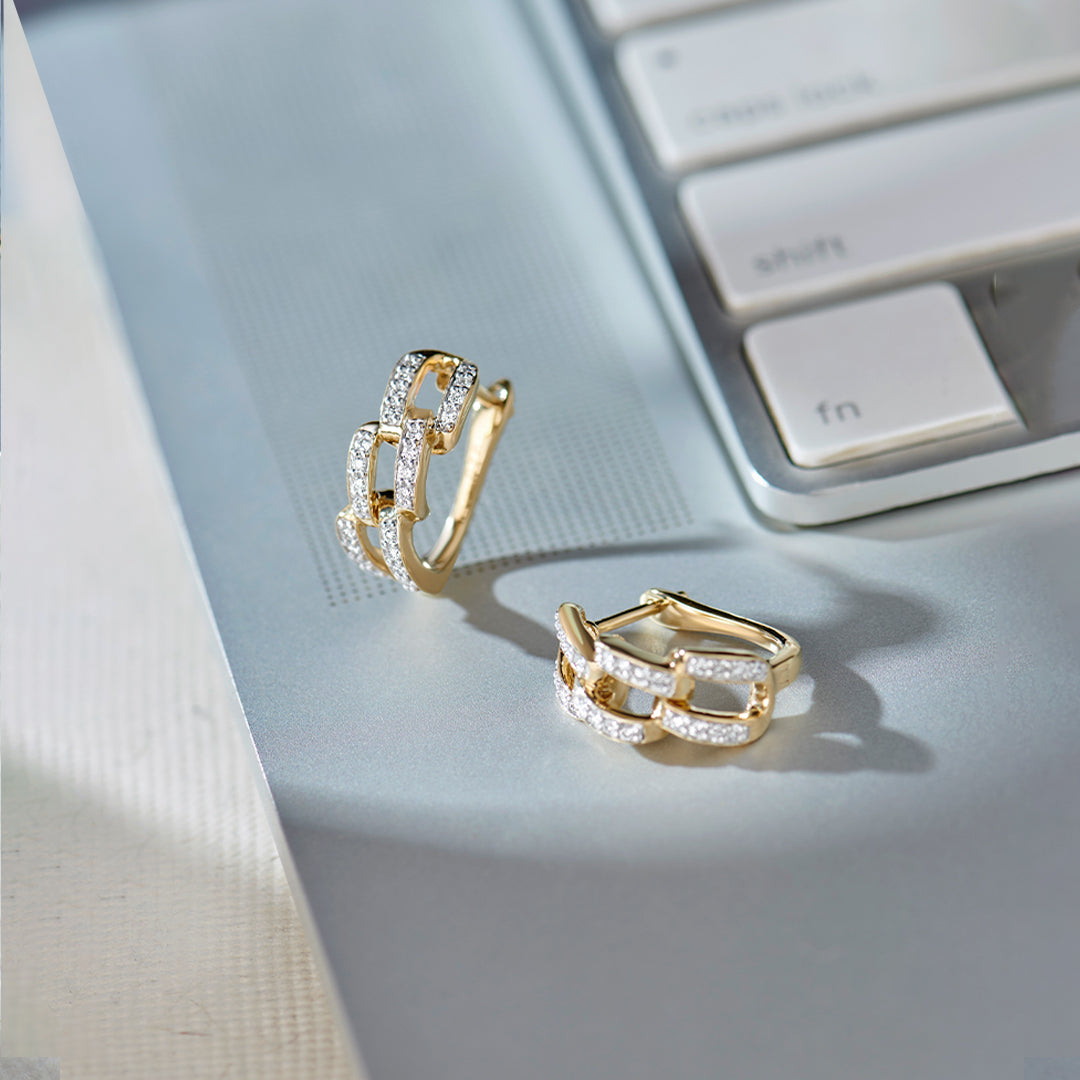 Interlocked Chain Hoops, 14K Gold Vermeil, 1/3 ct Lab Grown Diamond-1