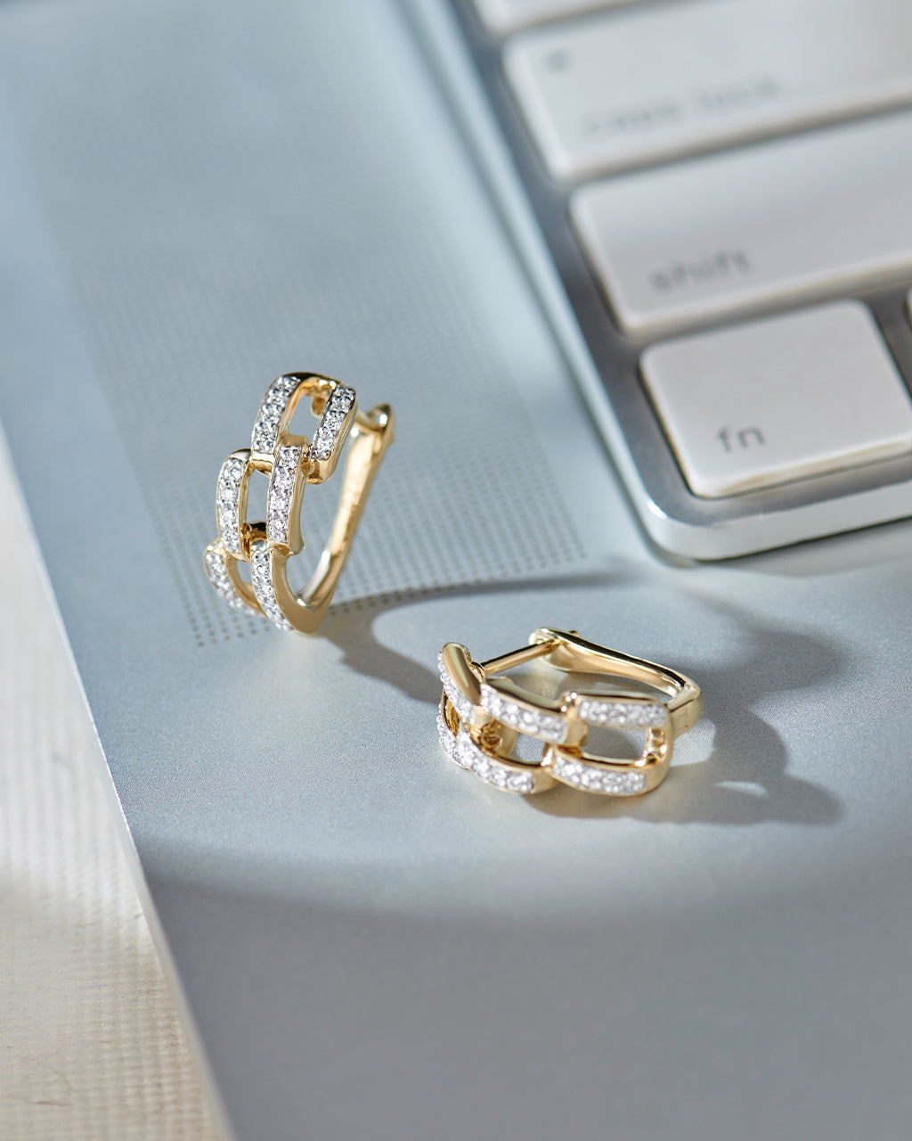 Interlocked Chain Hoops, 14K Gold Vermeil, 1/3 ct Lab Grown Diamond-5