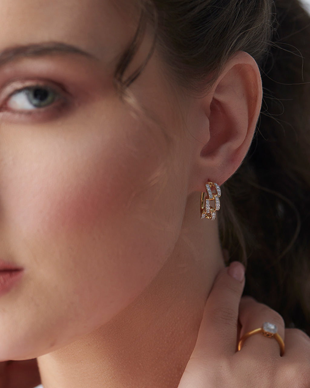Interlocked Chain Hoops, 14K Gold Vermeil, 1/3 ct Lab Grown Diamond-2