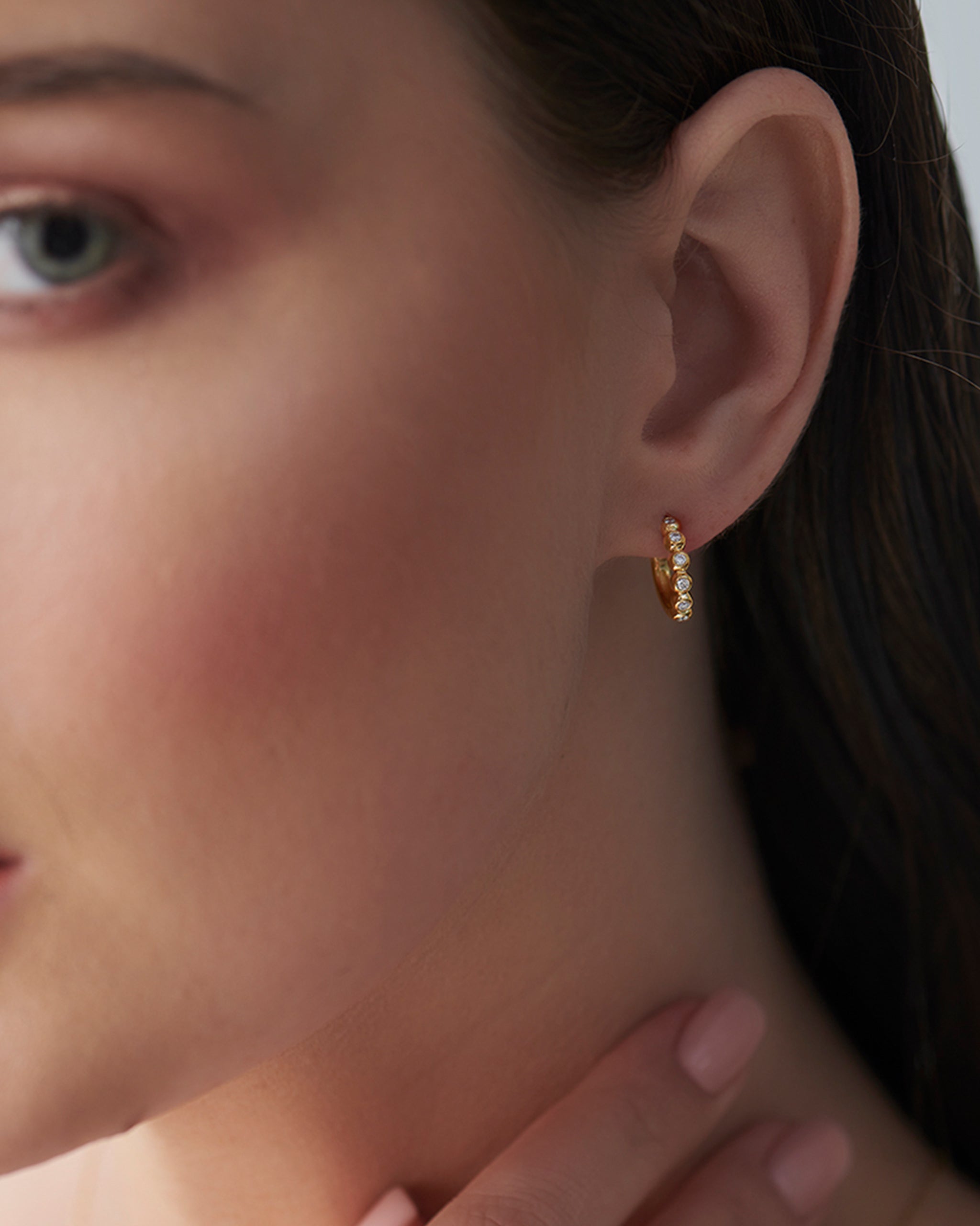 Bezel-Set Diamond Hoops, 14K Gold Vermeil, 1/6 ct Lab Grown Diamond-2