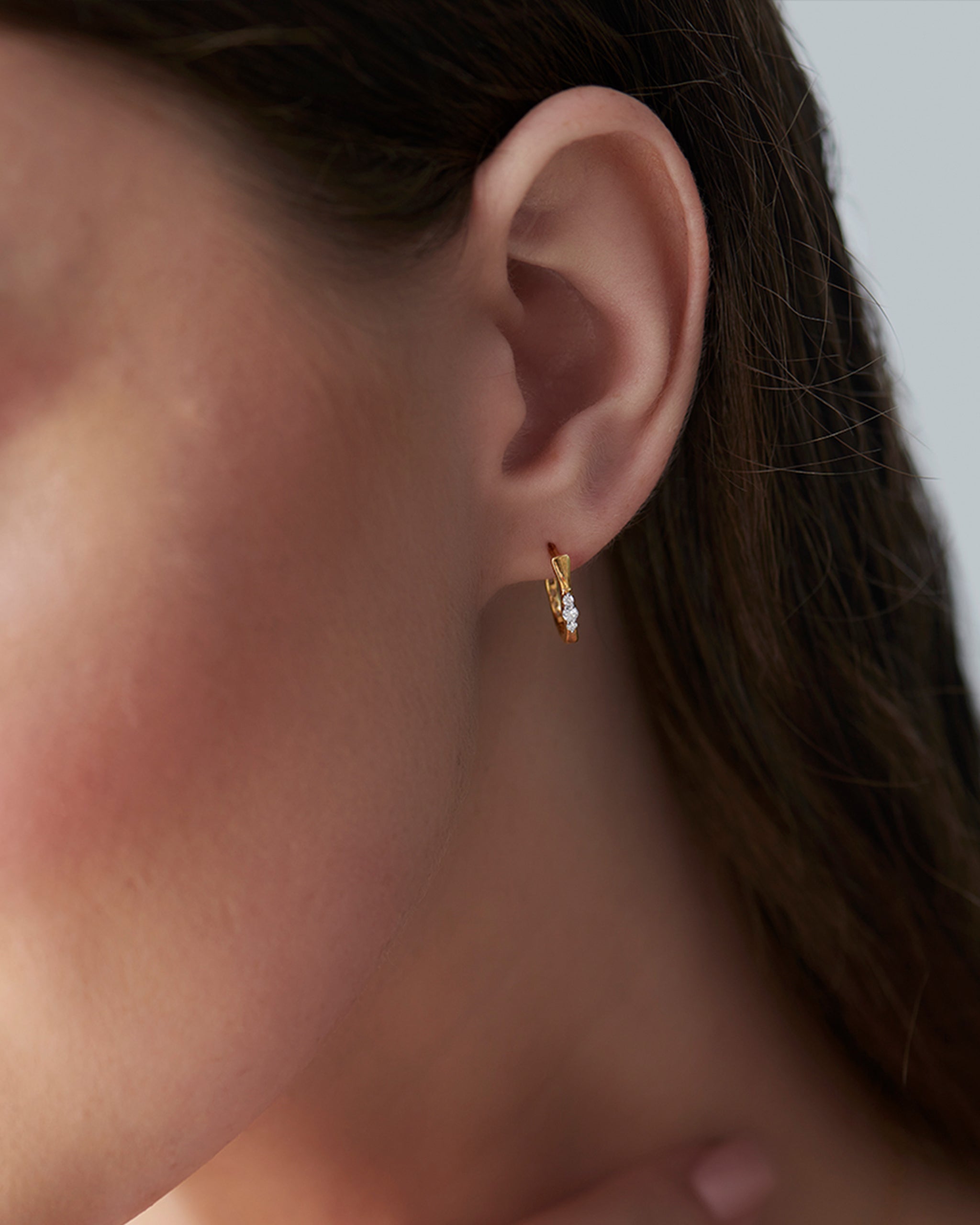 Trio Small Diamond Hoops, 14K Solid Gold, 1/10 ct Lab Grown Diamond-2