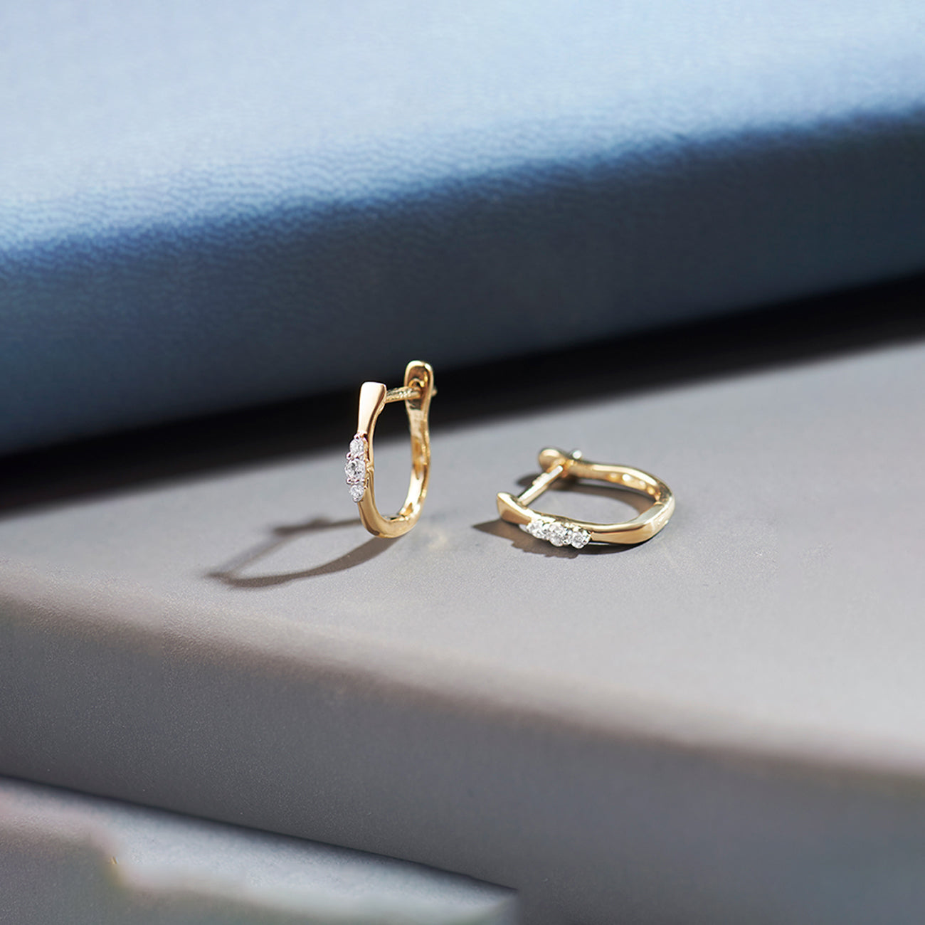 Trio Small Diamond Hoops, 14K Solid Gold, 1/10 ct Lab Grown Diamond-1