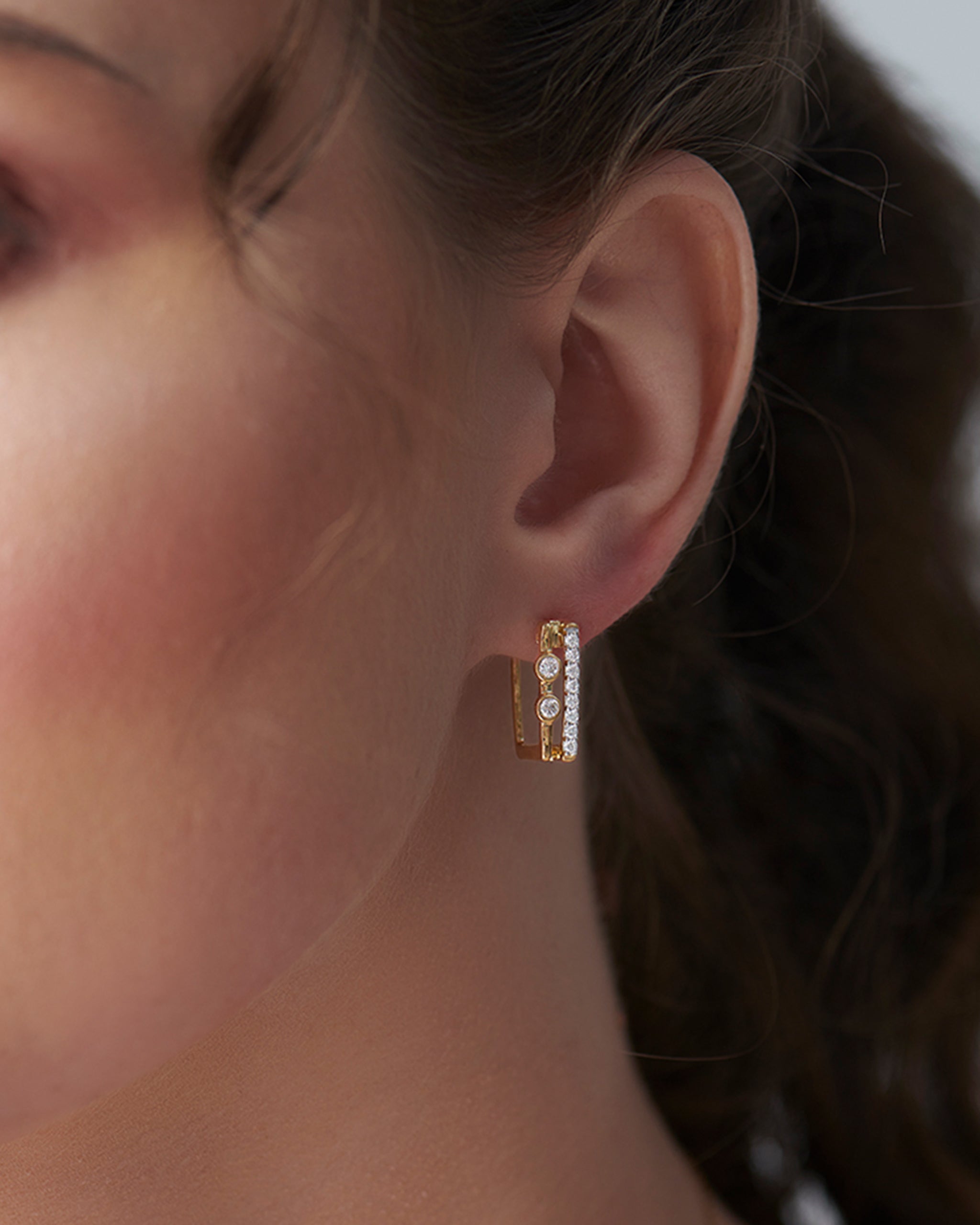 Duo Rectangle Diamond Hoops, 14K Gold Vermeil, 1/2 ct Lab Grown Diamond-2