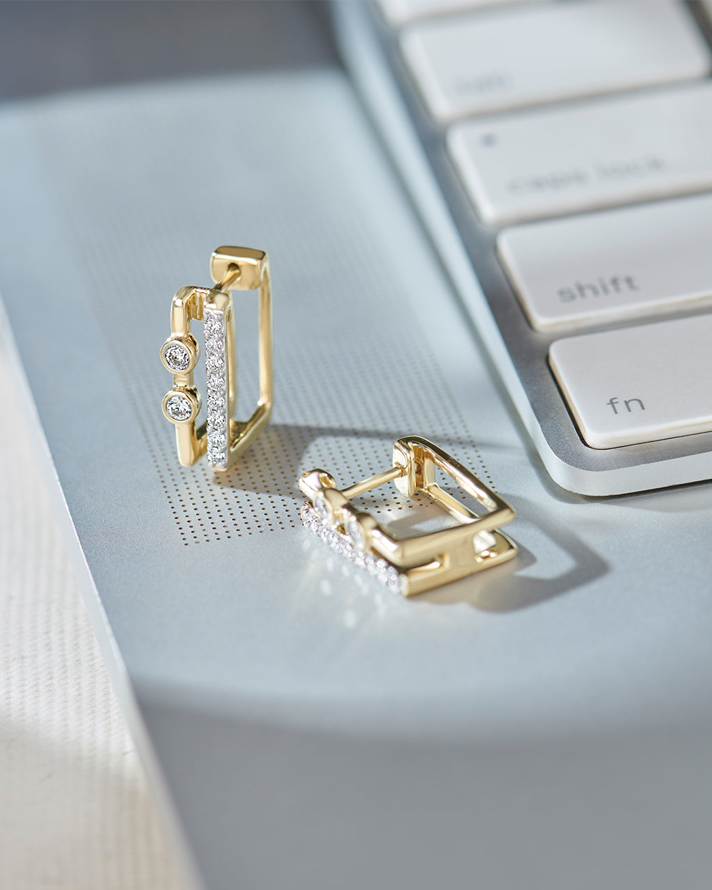 Duo Rectangle Diamond Hoops, 14K Gold Vermeil, 1/2 ct Lab Grown Diamond-5