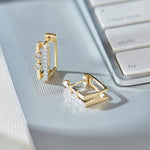 Duo Rectangle Diamond Hoops, 14K Gold Vermeil, 1/2 ct Lab Grown Diamond-5