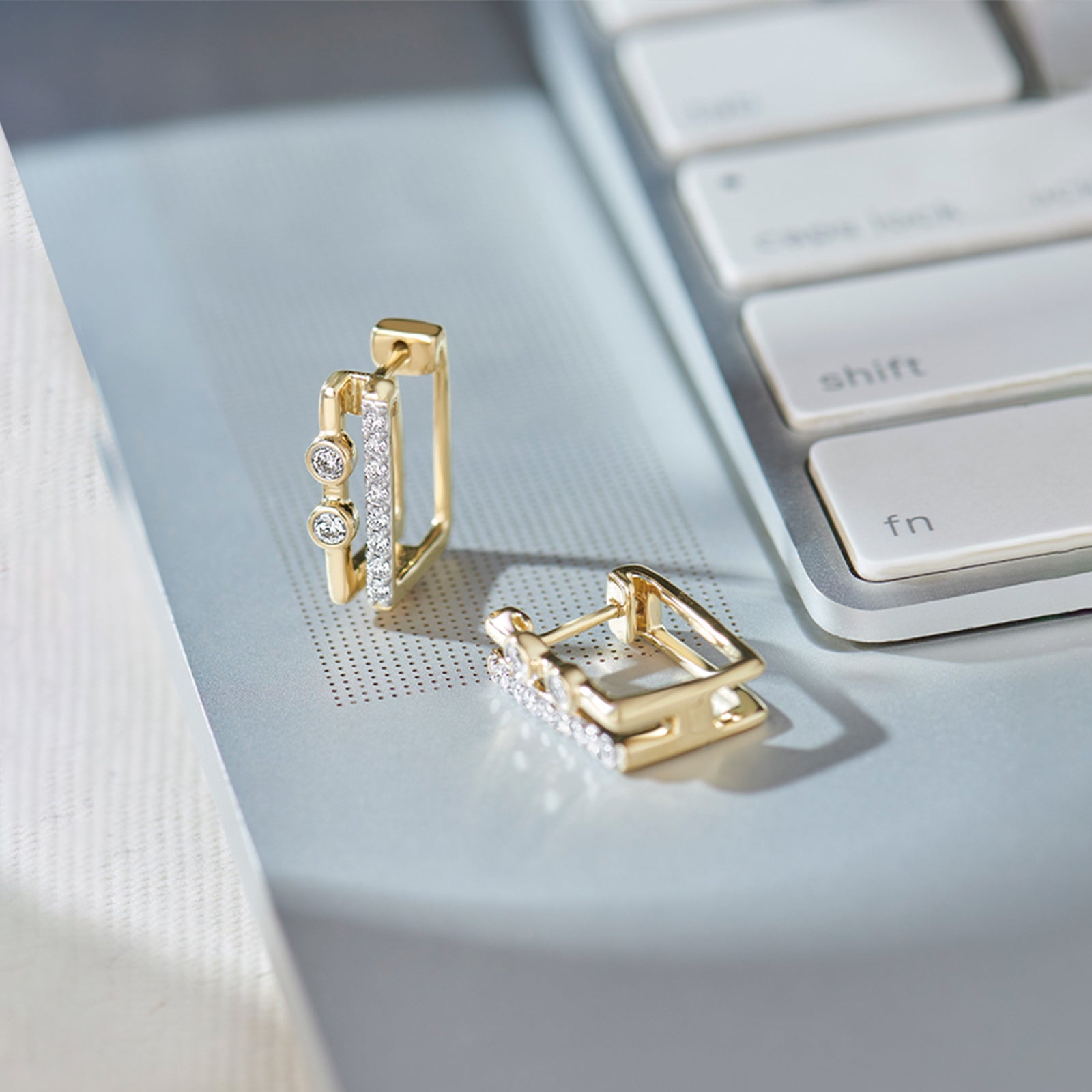 Duo Rectangle Diamond Hoops, 14K Gold Vermeil, 1/2 ct Lab Grown Diamond-1