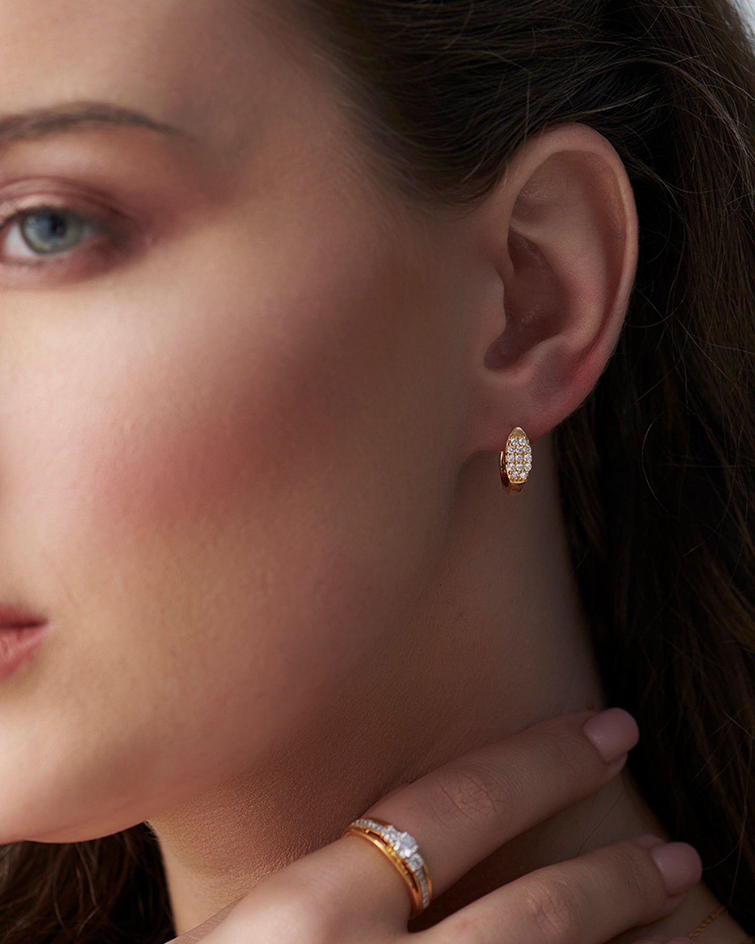 Petal Diamond Hoops, 14K Solid Gold, 1/3 ct Lab Grown Diamond-2