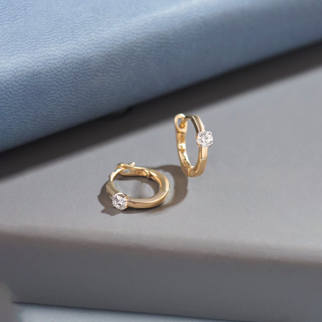 Small Single Diamond Hoops, 14K Solid Gold, 1/4 ct Lab Grown Diamond-1