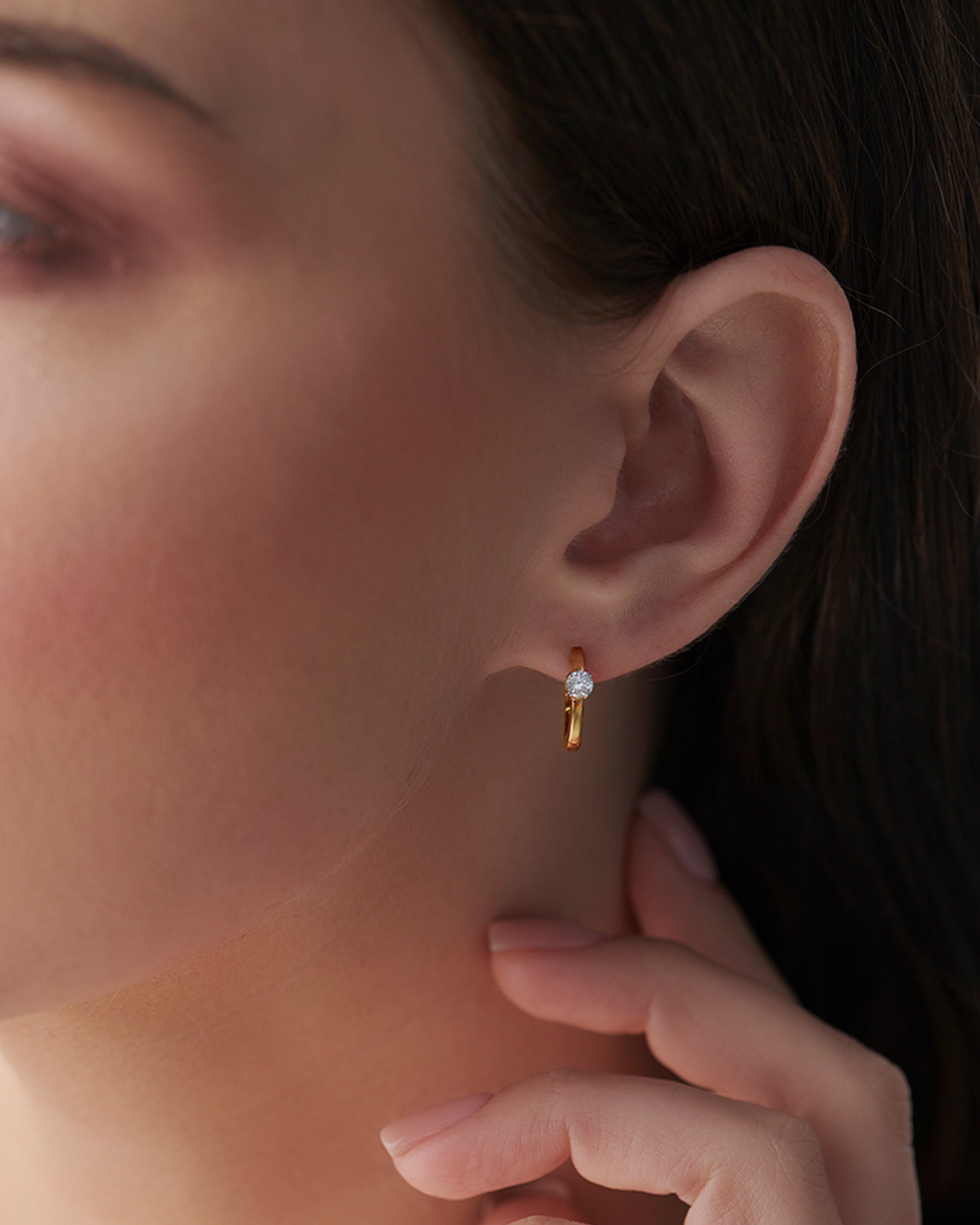 Small Single Diamond Hoops, 14K Gold Vermeil, 1/4 ct Lab Grown Diamond-2