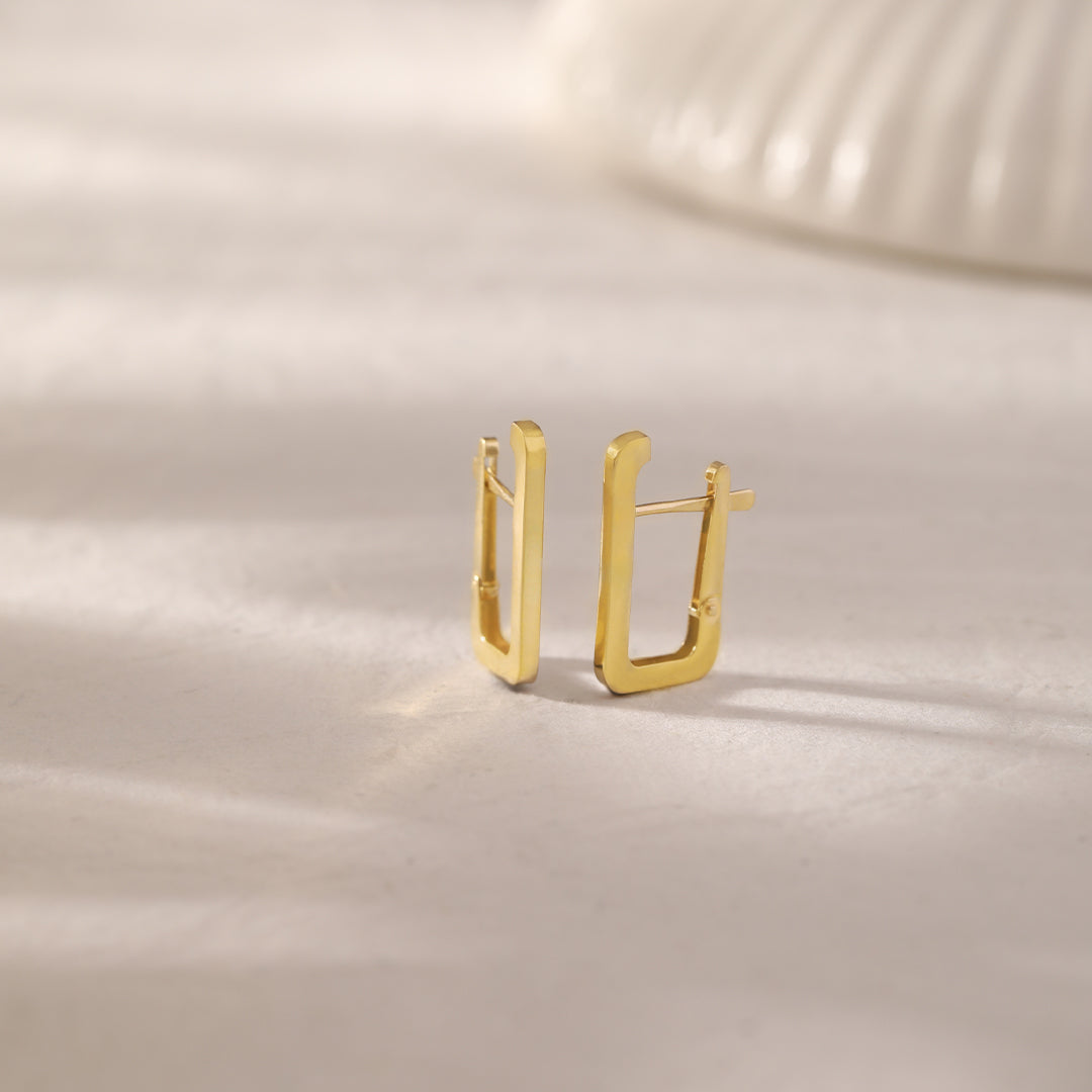 Gold Rectangular Hoops, 10K Solid Gold-1