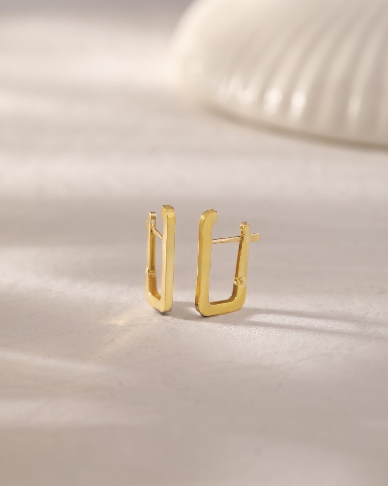Gold Rectangular Hoops, 10K Solid Gold-4
