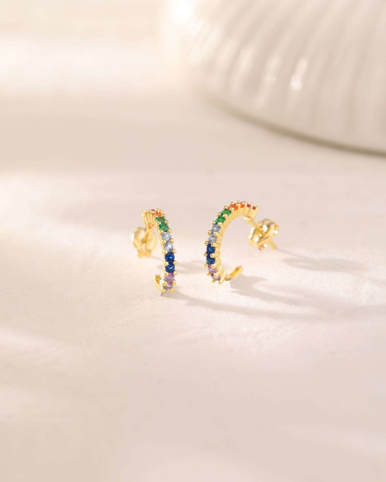 Gold Rainbow Hoops, 10K Solid Gold-5