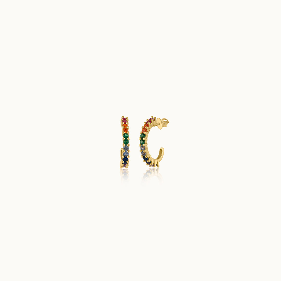 Gold Rainbow Hoops, 10K Solid Gold-3