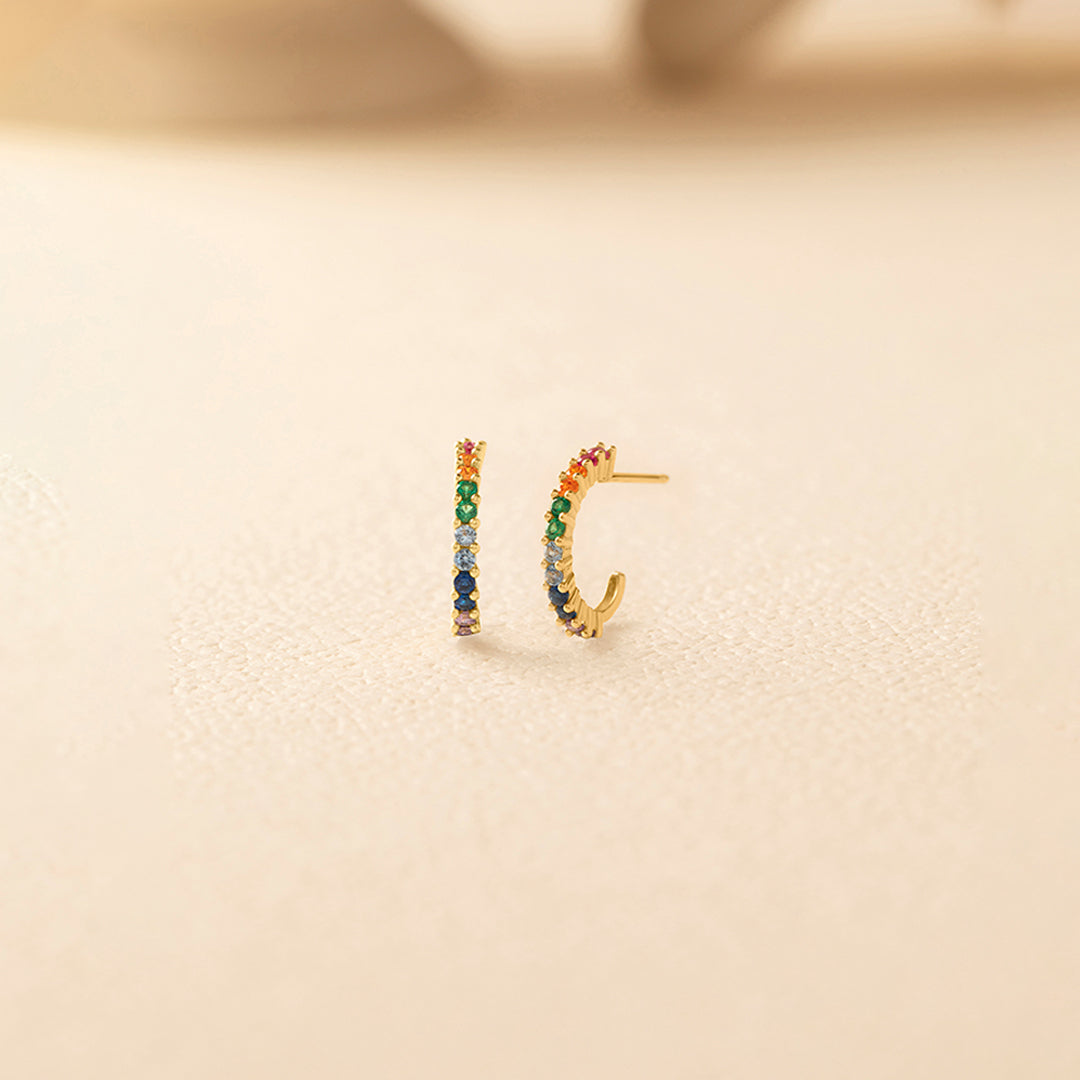 Gold Rainbow Hoops, 10K Solid Gold-1