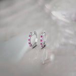 Created Ruby Diamond Hoops, 14K Solid Gold, 1/10 ct Lab Grown Diamond-1