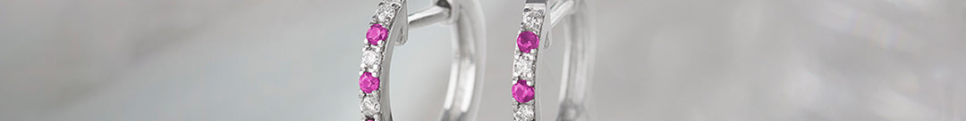 Created Ruby Diamond Hoops, Sterling Silver, 1/10 ct Lab Grown Diamond-1