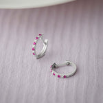 Created Ruby Diamond Hoops, Sterling Silver, 1/10 ct Lab Grown Diamond-5