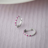 Created Ruby Diamond Hoops, Sterling Silver, 1/10 ct Lab Grown Diamond-5