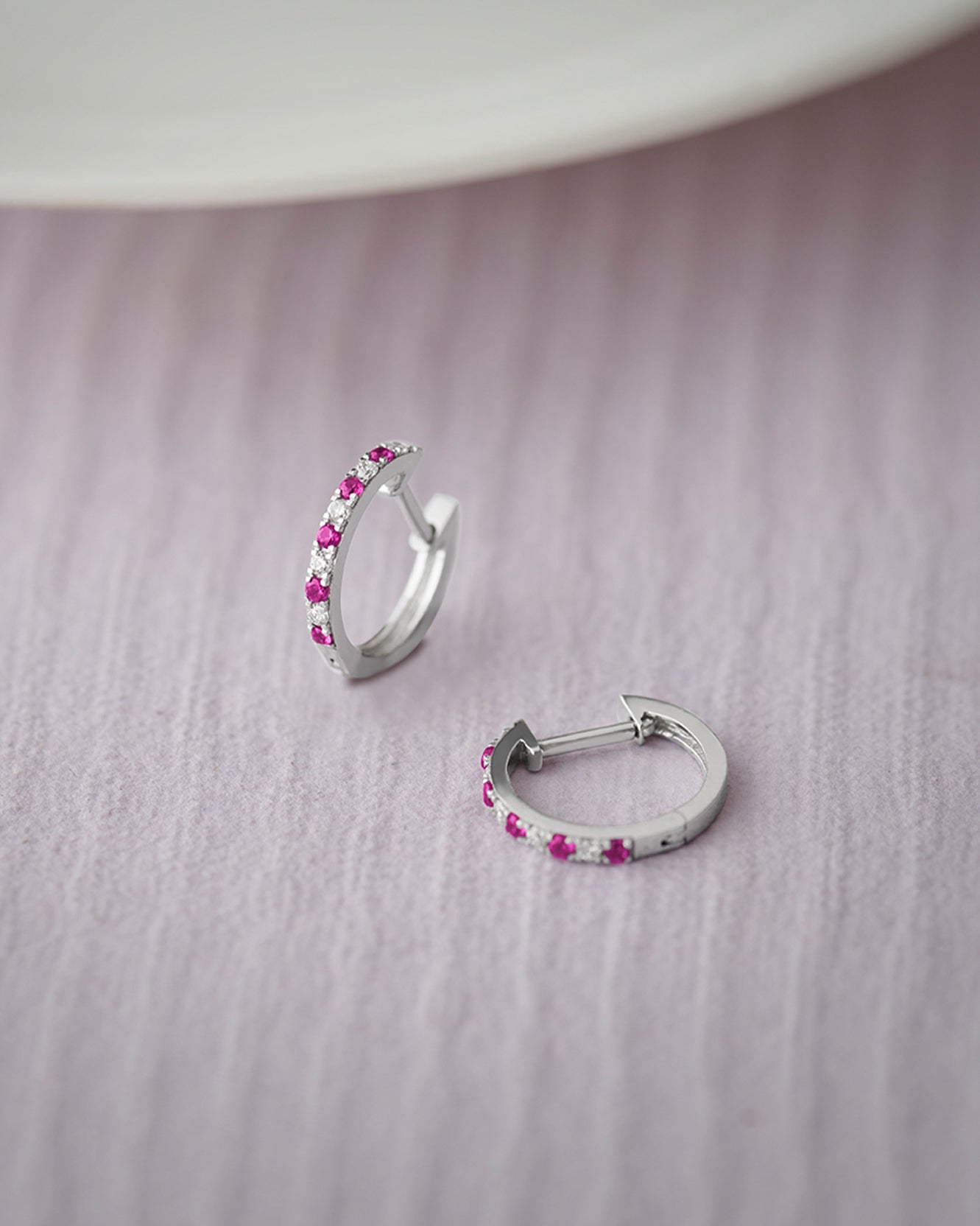 Created Ruby Diamond Hoops, Sterling Silver, 1/10 ct Lab Grown Diamond-5