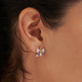 Enamel Butterfly Hoops, 14K Solid Gold, 1/4 ct Lab Grown Diamond-2