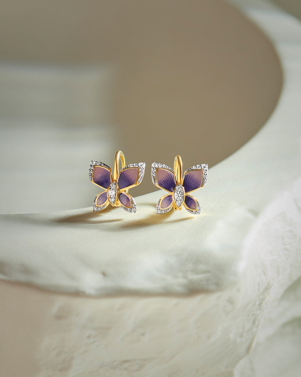 Enamel Butterfly Hoops, 14K Solid Gold, 1/4 ct Lab Grown Diamond-6