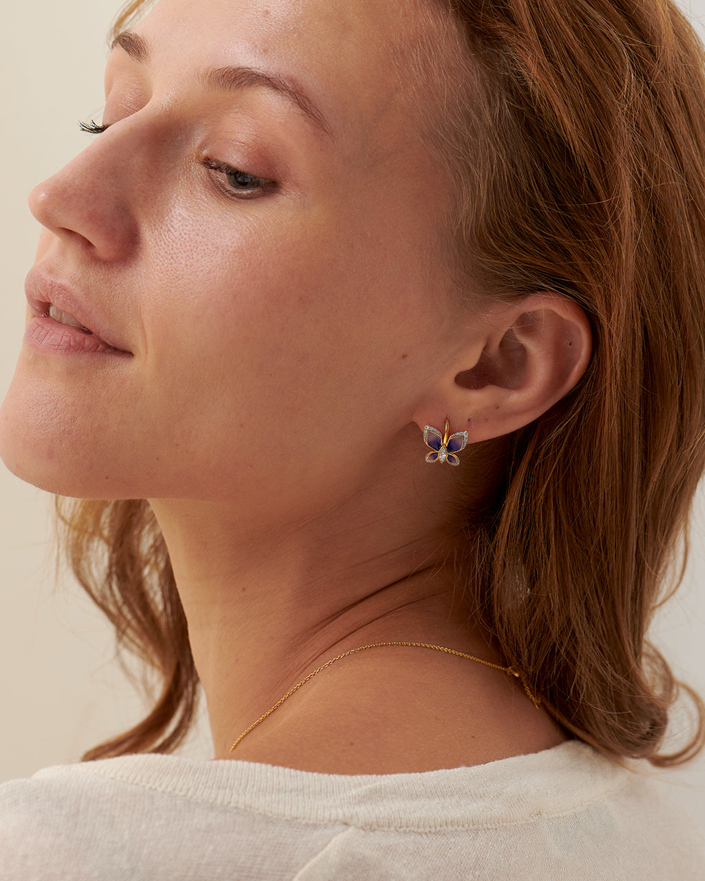 Enamel Butterfly Hoops, 14K Solid Gold, 1/4 ct Lab Grown Diamond-4