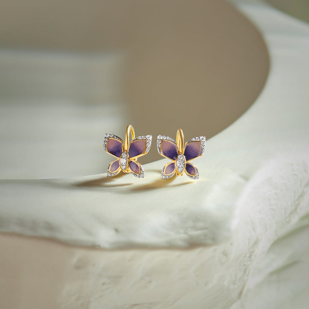 Enamel Butterfly Hoops, 14K Gold Vermeil, 1/4 ct Lab Grown Diamond-1