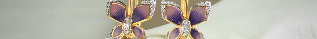 Enamel Butterfly Hoops, 14K Solid Gold, 1/4 ct Lab Grown Diamond-1
