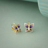 Enamel Butterfly Hoops, 14K Solid Gold, 1/4 ct Lab Grown Diamond-5