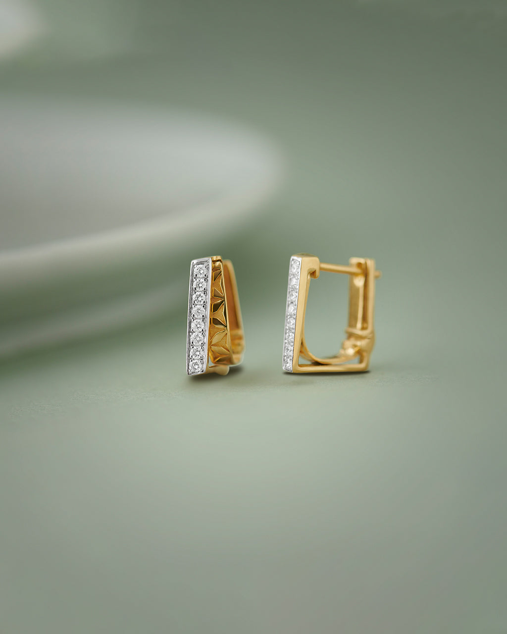 Engraved Edgy Hoops, 14K Solid Gold, 1/5 ct Lab Grown Diamond-7