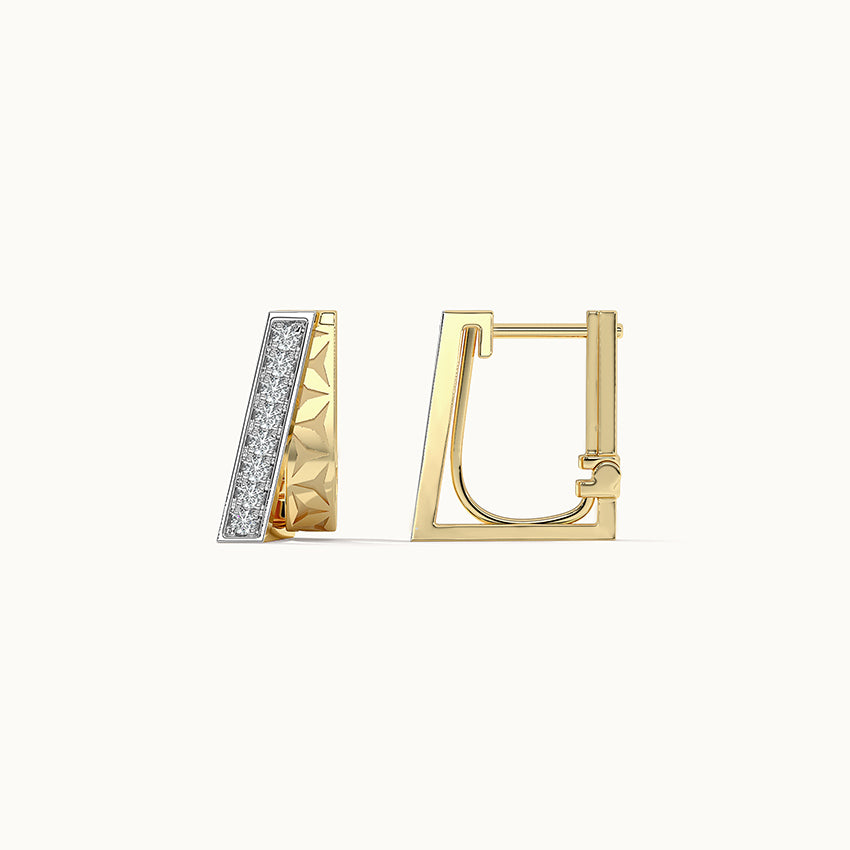Engraved Edgy Hoops, 14K Solid Gold, 1/5 ct Lab Grown Diamond-5