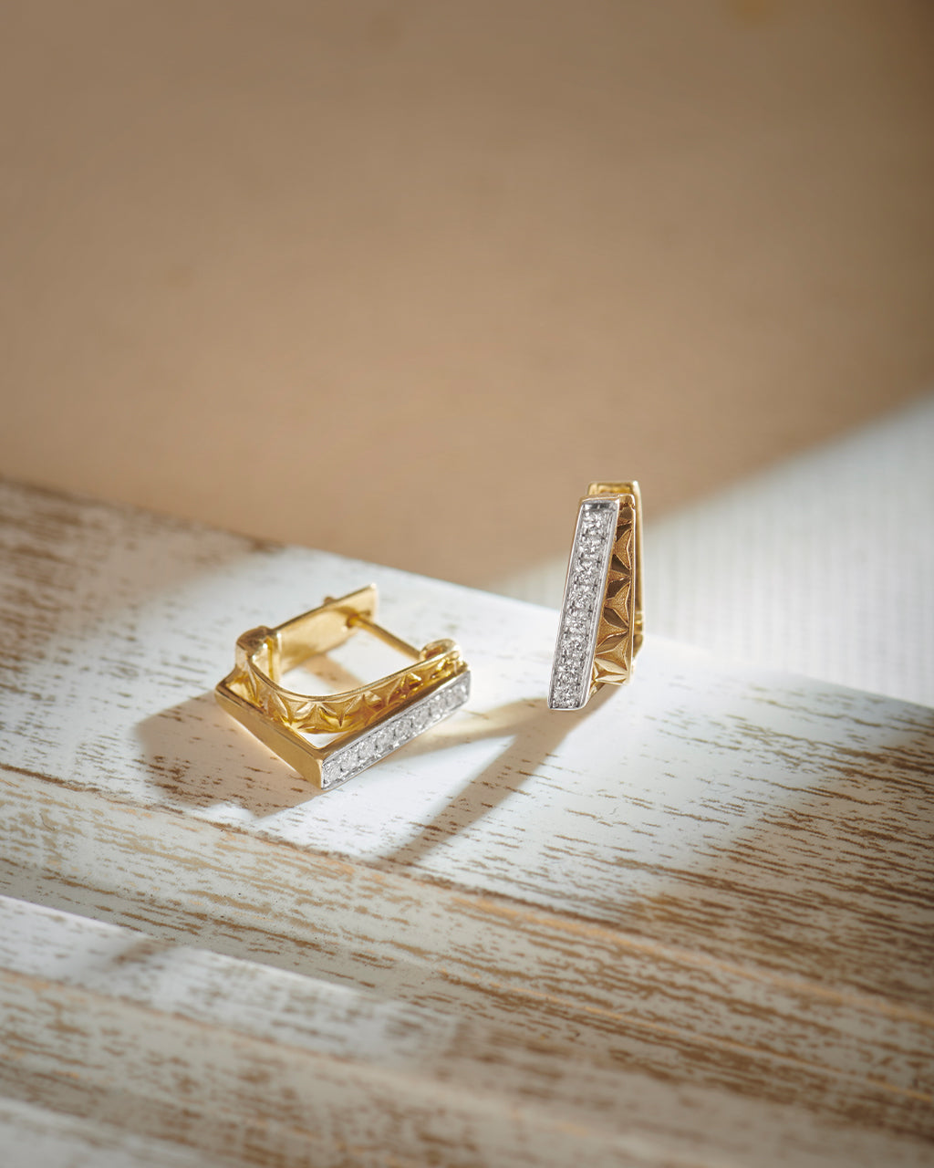 Engraved Edgy Hoops, 14K Solid Gold, 1/5 ct Lab Grown Diamond-8