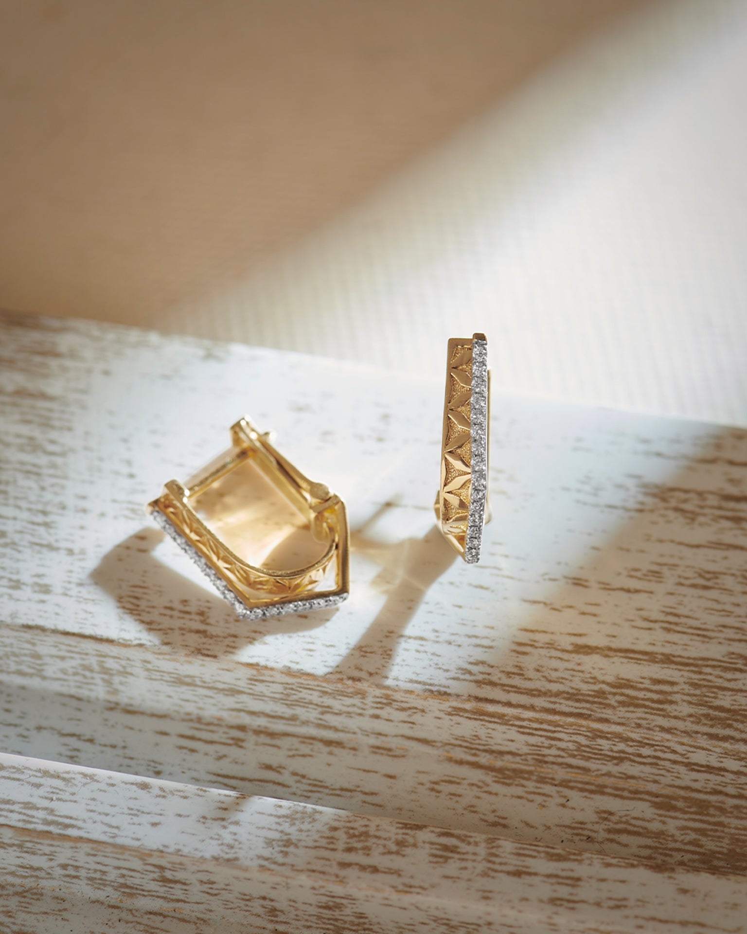 Engraved Angled Hoops, 14K Gold Vermeil, 1/5 ct Lab Grown Diamond-7