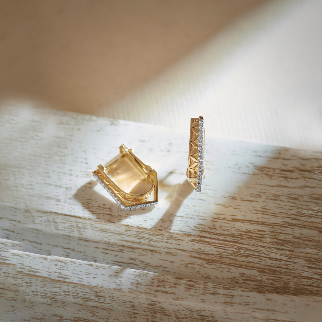 Engraved Angled Hoops, 14K Gold Vermeil, 1/5 ct Lab Grown Diamond-1